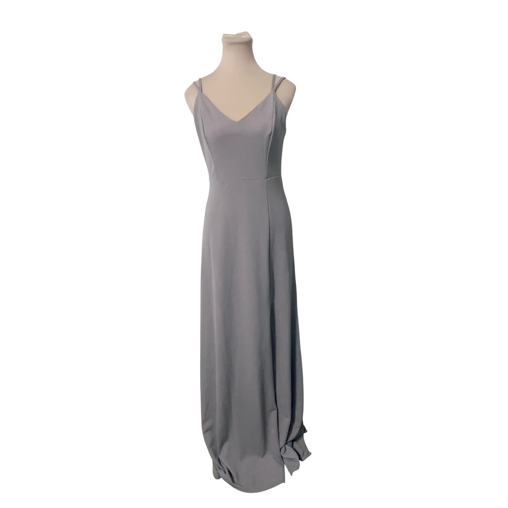 Birdy Grey‎ Women Gray V-Neck Double Strap Maxi Bridesmaid Dress Size Medium
